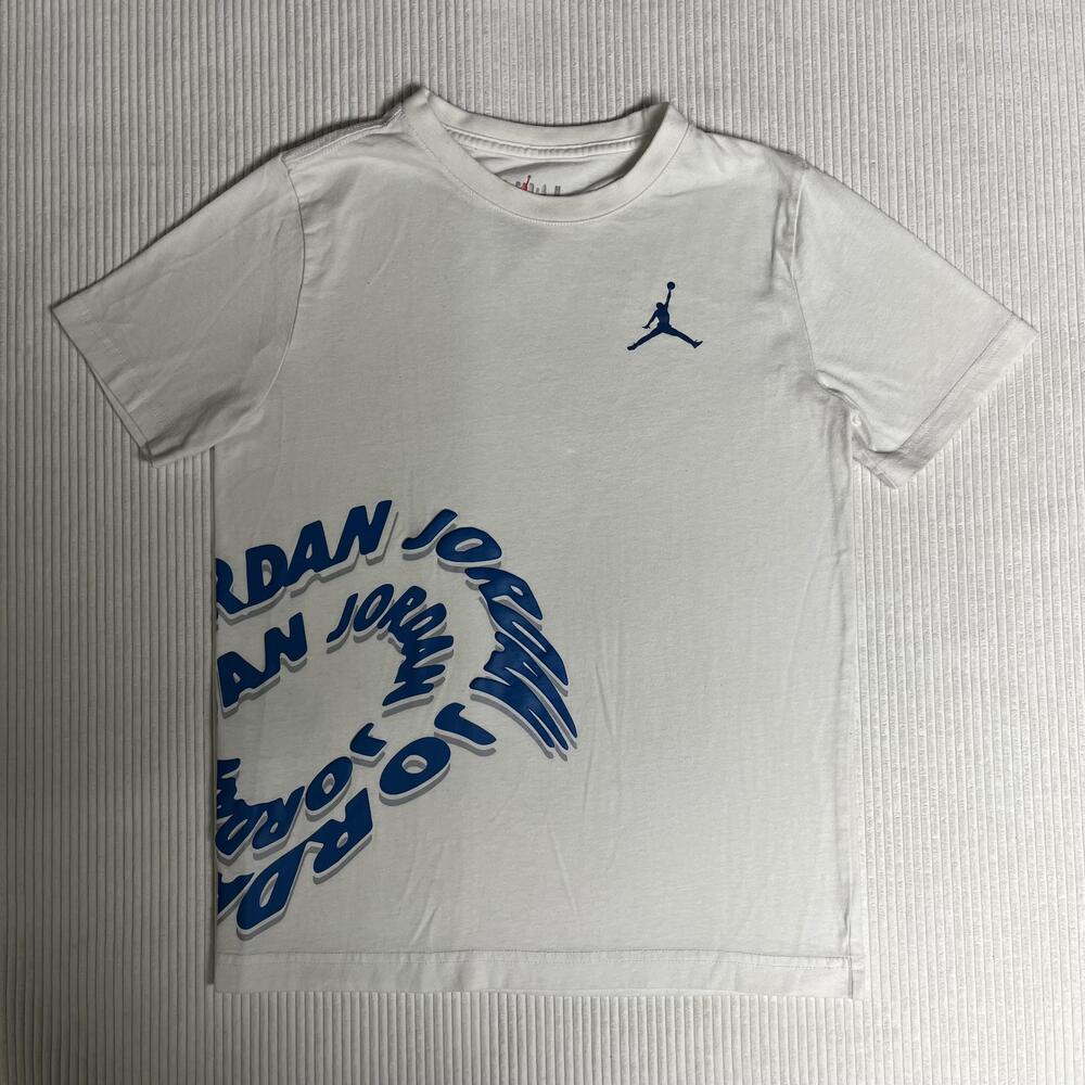 Jordan Shirt Boys 10-12 White Blue Spiral Logo Graphic Tee Jumpman Basketball